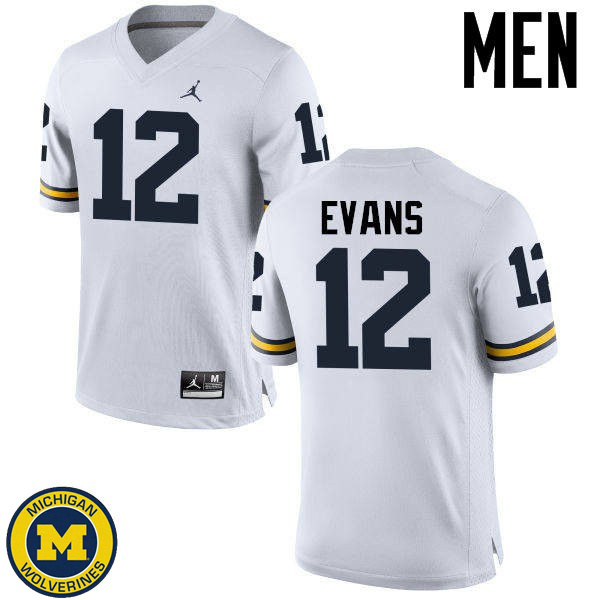 Mens Michigan Wolverines #12 Chris Evans White NCAA Football Jersey